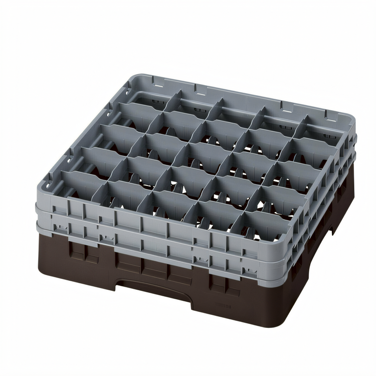Product image #2 for Cambro Camrack® Full Size Low-Profile 25-Compartment Glass Rack with 2 Soft Gray Extenders, Brown