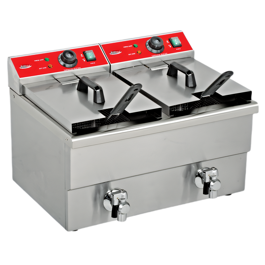 Product image #1 for BakeMax Double Mini Countertop Electric Fryer, 2 x 6-Liter, Stainless Steel, 208V