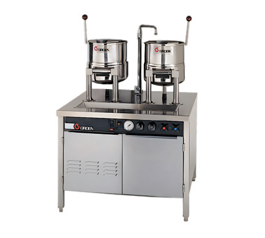 Product image #1 for Groen Electric Double Kettle Cabinet Assembly with 2 x 20 Qt Hand-Tilt Kettles