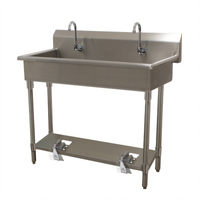 Advance Tabco Two-Station Floor-Mount Toe-Push Hand Sink with Gooseneck Spouts, 40 Inch Wide, 304 Stainless Steel
