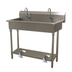 Thumbnail image #1 for Advance Tabco Two-Station Floor-Mount Toe-Push Hand Sink with Gooseneck Spouts, 40 Inch Wide, 304 Stainless Steel