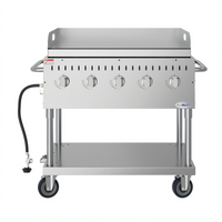 KoolMore 5-Burner Mobile Propane Outdoor Charbroiler Grill with Griddle Plate and Grates