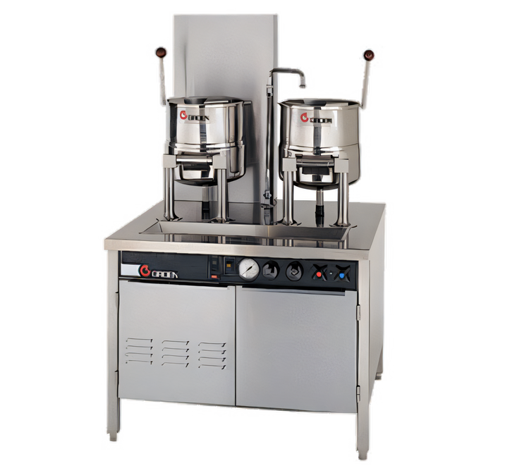 Product image #1 for Groen Direct Steam Kettle Cabinet Assembly with (2) 20-Quart Hand-Tilt Kettles and 36-Inch Stainless Steel Cabinet