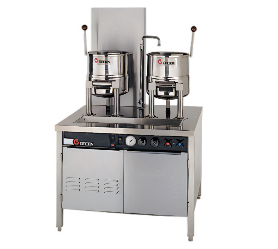 Product image #1 for Groen Direct Steam Kettle Cabinet Assembly with (2) 20-Quart Hand-Tilt Kettles and 36-Inch Stainless Steel Cabinet