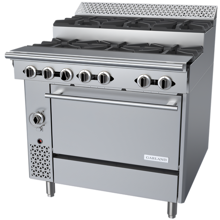 Product image #1 for Garland Cuisine Series 36-Inch Heavy Duty Step-Up Gas Range with 6 Open Burners and Convection Oven
