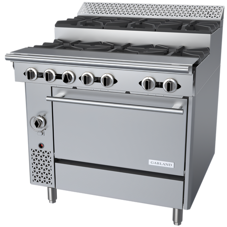 Product image #1 for Garland Cuisine Series 36-Inch Heavy Duty Step-Up Gas Range with 6 Open Burners and Convection Oven