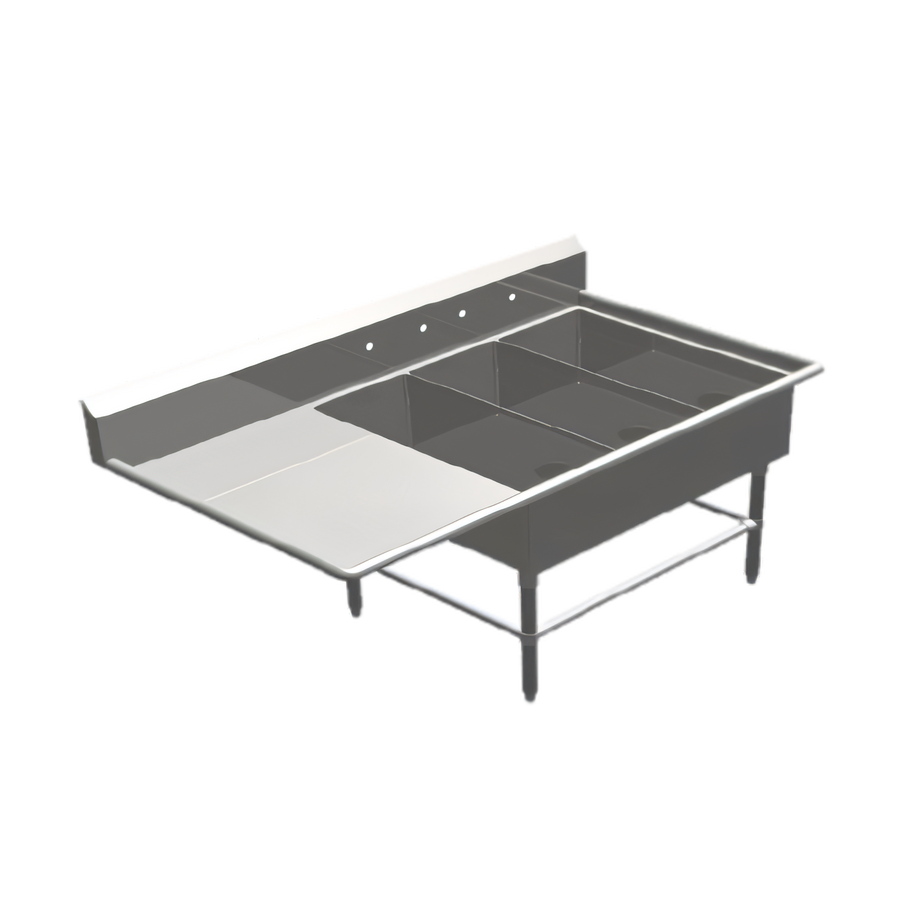 Product image #1 for John Boos Pro-Bowl 3-Compartment Platter Sink with Left Drainboard and 10-Inch Backsplash, 64-3/16" W x 36-1/2" D x 43" H