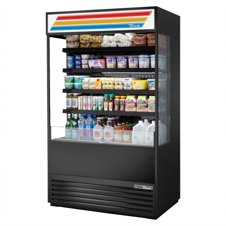 Product image #1 for True 48-Inch Vertical Air Curtain Refrigerated Merchandiser with Glass Sides and 4 Adjustable Shelves