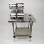 Thumbnail image #1 for Edlund EDCS-2F Stainless Steel Fixed-Leg Can Opening and Storage Station, 16 #10-Can Capacity, 500 lb. Lower Shelf