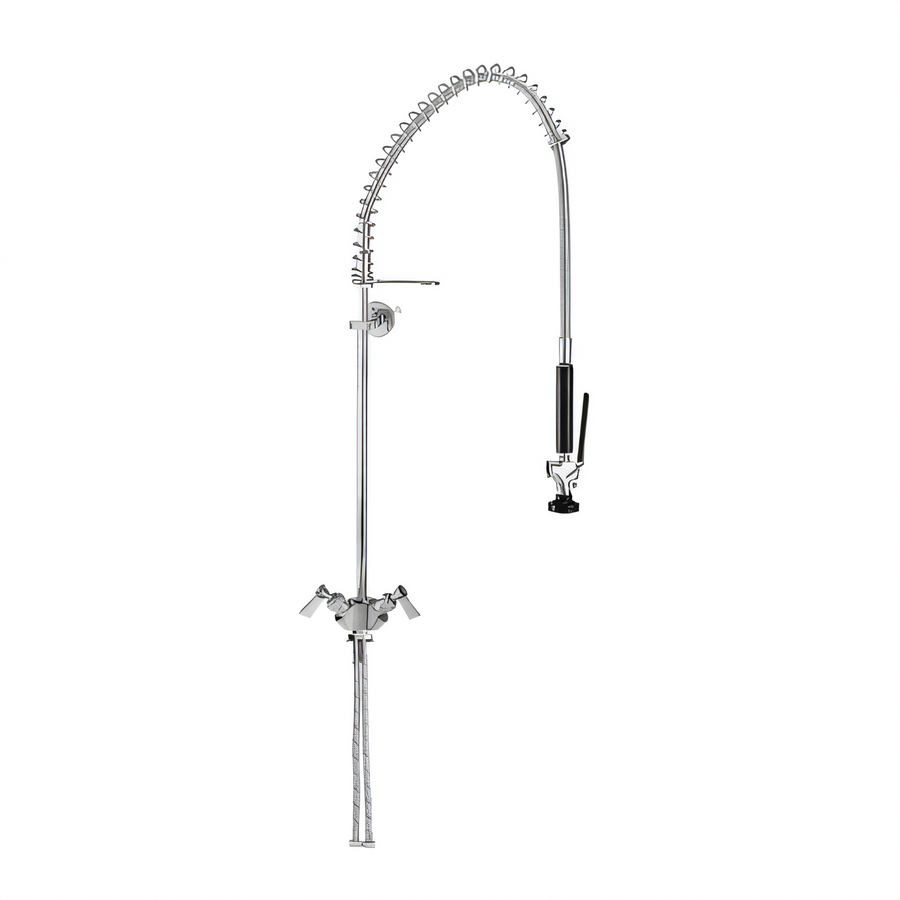Product image #1 for Fisher Stainless Steel Deck Mount Pre-Rinse Assembly with Single-Deck Dual Control Valve, Flexible Gooseneck, 21-Inch Riser, 36-Inch Hose and Ultra-Spray/Plus Spray Valve