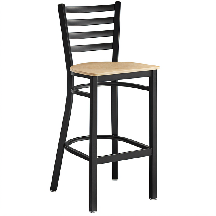 Product image #1 for Commercial Bar Height Metal Ladder Back Chair with Natural Wood Seat