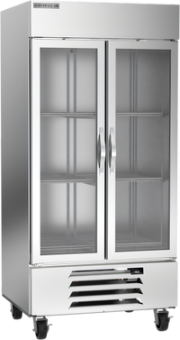 Beverage-Air Horizon Series Two-Section Reach-In Freezer with Dual Glass Display Doors, 35.08 Cu. Ft., Bottom-Mounted Self-Contained Refrigeration