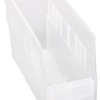 Thumbnail image #1 for Quantum QSB201CL Nesting Shelf Bin, Clear Polypropylene, 4-1/8 x 11-5/8 x 6 Inch, 7 Divider Slots, Rear Hanglock Case of 36