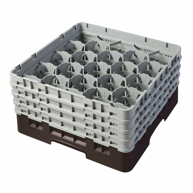Product image #2 for Cambro Camrack® Full Size 20-Compartment Glass Rack with 4 Soft Gray Extenders, Brown