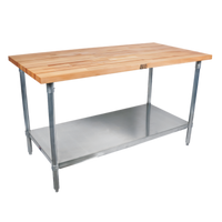 John Boos TNS16A 84 Inch x 36 Inch Wood Top Work Table with Stainless Steel Undershelf