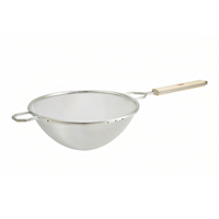 Winco Round Fine Tinned Single Mesh Strainer with Wood Handle, 10-1/4-Inch Bowl