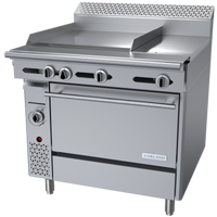 Garland Cuisine 36-Inch Heavy Duty Natural Gas Combination Top Range with 24-Inch Thermostatic Griddle, 12-Inch Hot Top, and Standard Oven