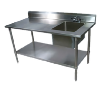 John Boos 72 x 30 Stainless Steel Work Table With Prep Sink, Right Bowl, 5-Inch Backsplash, and Galvanized Base