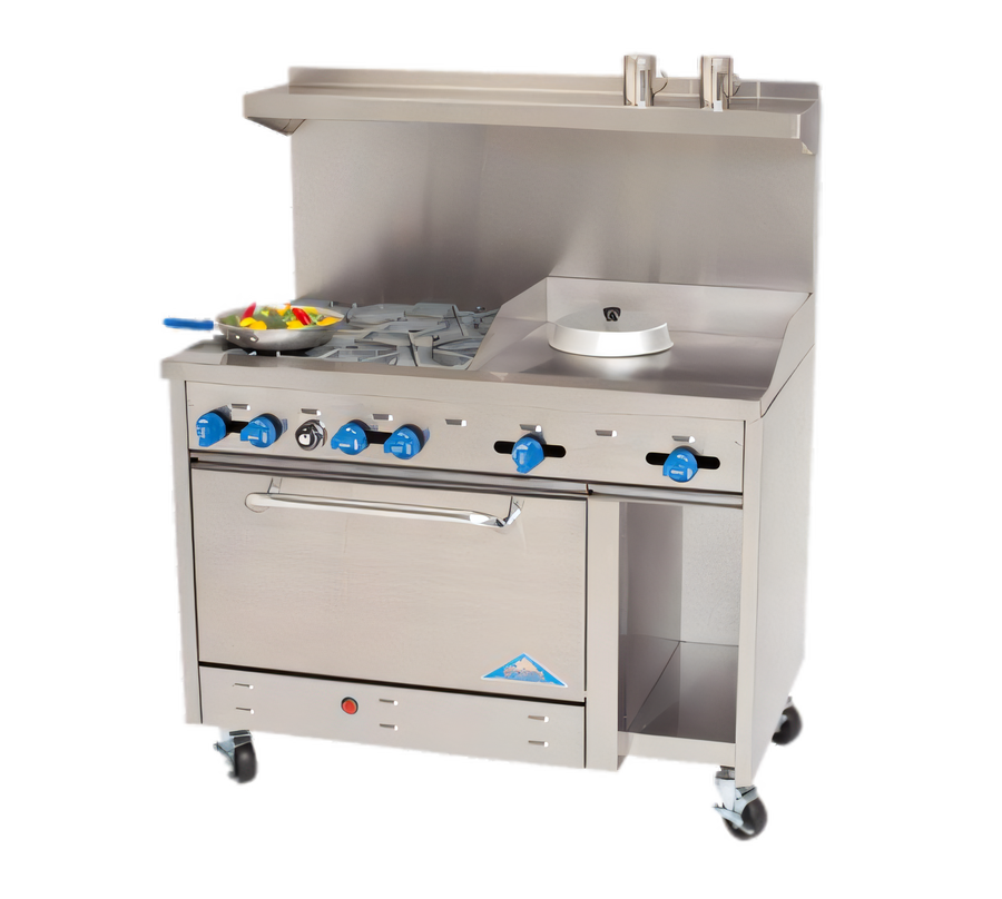 Product image #1 for Comstock-Castle F3430-12 48-Inch Commercial Gas Range with 6 Star Burners, 12-Inch Griddle, Oven, and Cabinet Base Storage