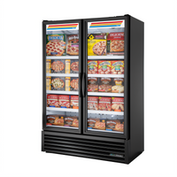 True Full-Length Two-Section Glass Door Freezer Merchandiser, Self-Contained, Bottom-Mounted, Black, -10°F
