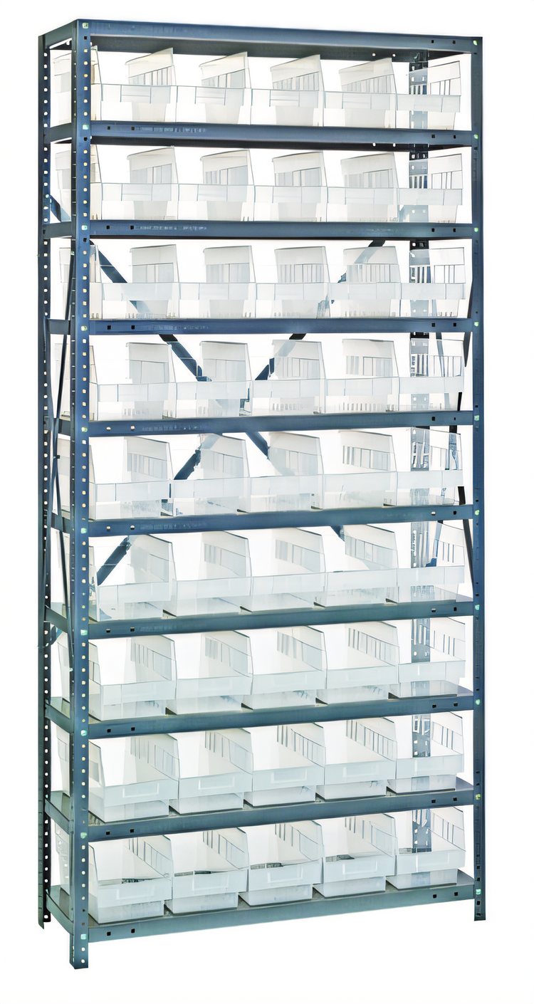 Product image #1 for Quantum Heavy Duty Stationary Wire Shelving Unit with 13 Shelves and 45 Clear Bins, 36 x 18 x 75 Inches