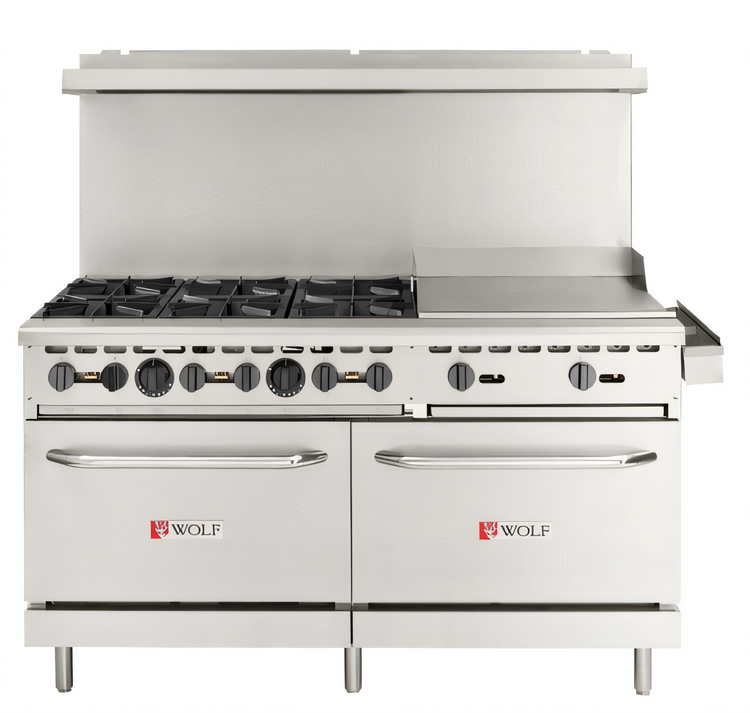 Product image #1 for Wolf WX Series 60-Inch Natural Gas Restaurant Range with 6 Open Burners, 24-Inch Griddle, and 2 Standard Ovens