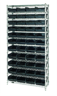 Quantum Conductive Stationary Bin Wire Shelving System, 36W x 12D x 74H, Chrome Plated