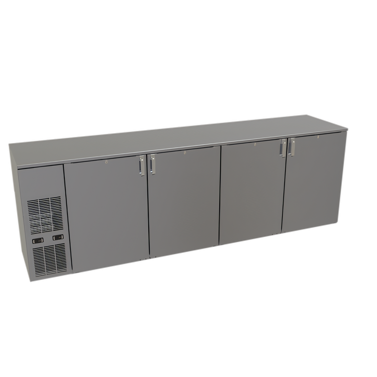 Product image #1 for Glastender Two-Zone Front-Serviced Bar Profile Back Bar Cooler, 108 Inch, 4-Section, Self-Contained