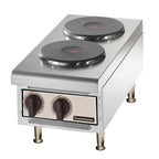 Thumbnail image #1 for Toastmaster (Middleby) TMHPF 2-Burner Electric Countertop French Top Hot Plate, Solid Cast Iron, Infinite Controls, Stainless Steel Front and Top