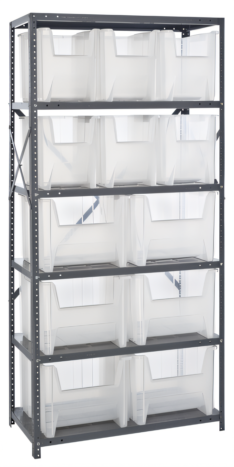 Product image #1 for Quantum Heavy-Duty Wire Shelving Unit with 6 Shelves and 12 Clear Bins, 36 x 18 x 75 Inches