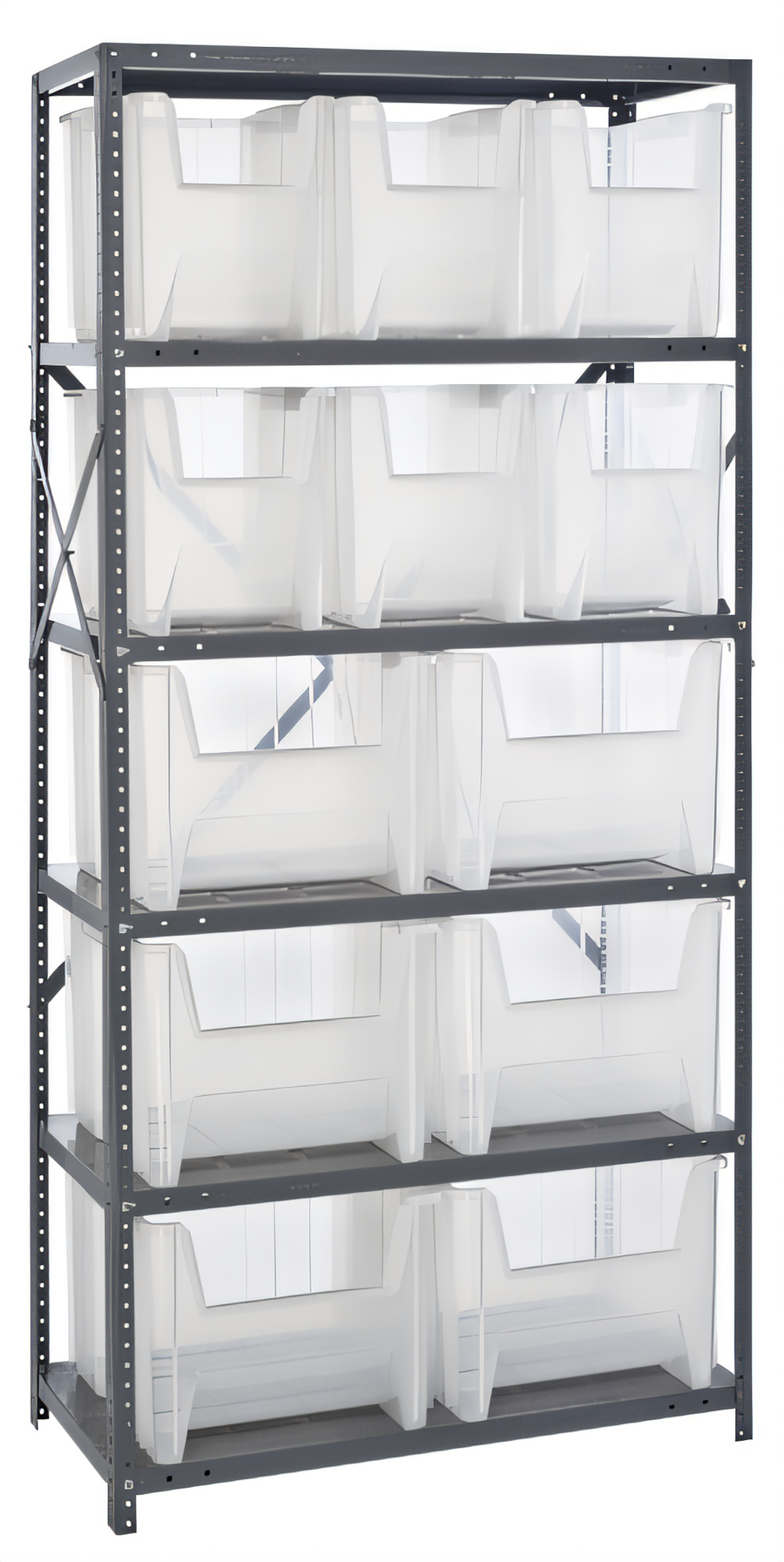 Product image #1 for Quantum Heavy-Duty Wire Shelving Unit with 6 Shelves and 12 Clear Bins, 36 x 18 x 75 Inches