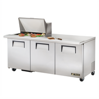 True Mega-Top 72-Inch 3-Door Solid-Door Sandwich/Salad Prep Table with 12-Pan Top