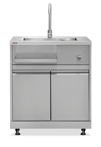 32-Inch Mobile Stainless Steel Single-Compartment Hand Sink with Faucet, Storage Cabinet and Casters