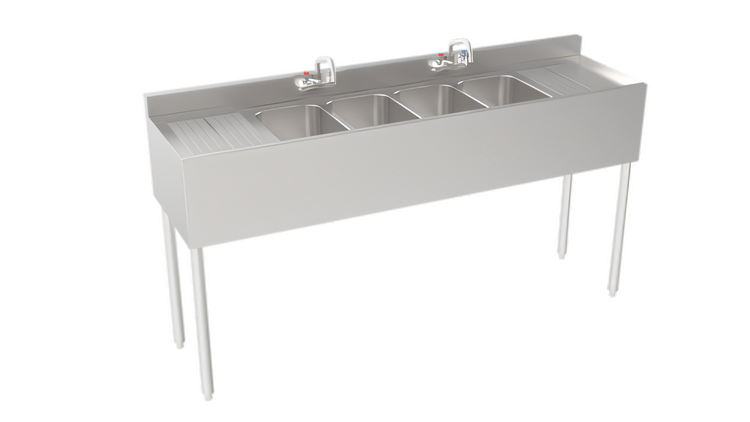 Product image #1 for Krowne Silver Series Four-Compartment Underbar Sink with Dual Drainboards, 72-Inch Wide