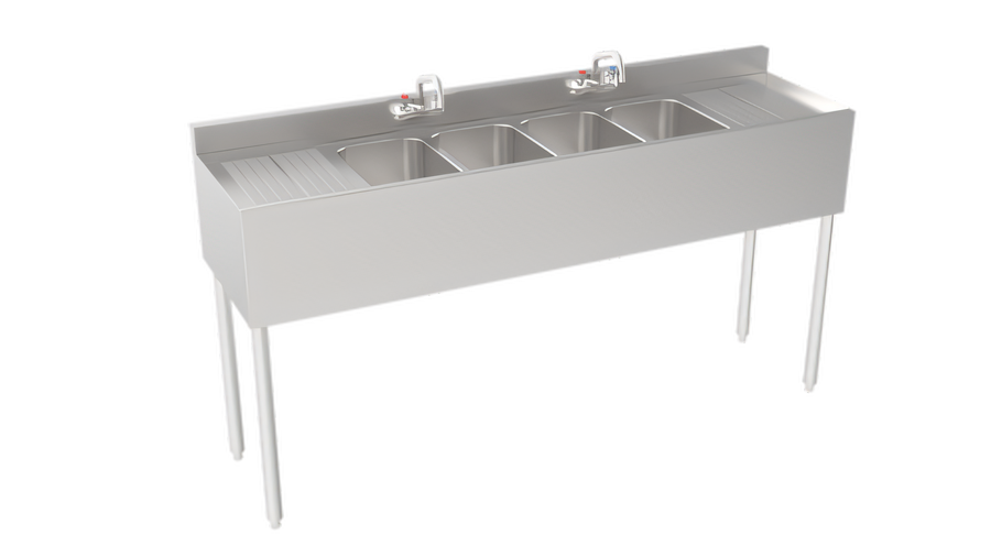 Product image #1 for Krowne Silver Series Four-Compartment Underbar Sink with Dual Drainboards, 72-Inch Wide