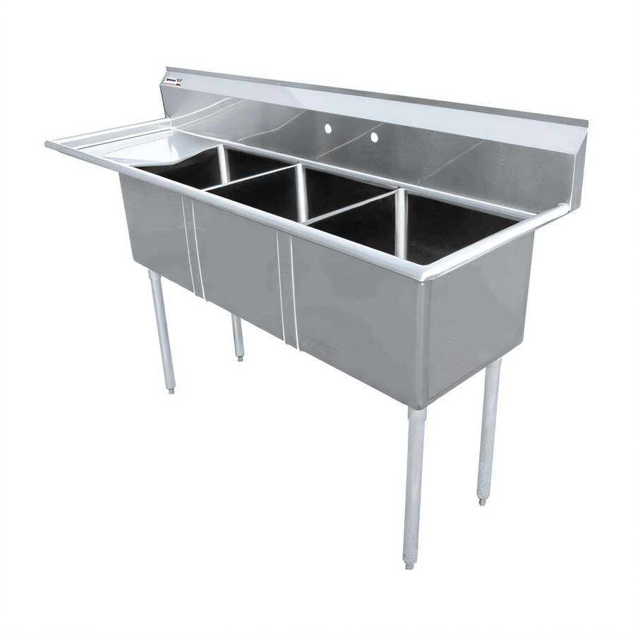 Product image #1 for Commercial 3-Compartment Pot Sink with Left-Hand Drainboard, 304 Stainless Steel