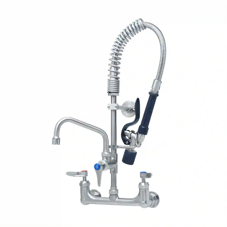Product image #2 for T&S Brass Mini Pre-Rinse Wall Mount Mixing Faucet with Add-On Faucet, 8-Inch Centers and 6-Inch Swing Nozzle