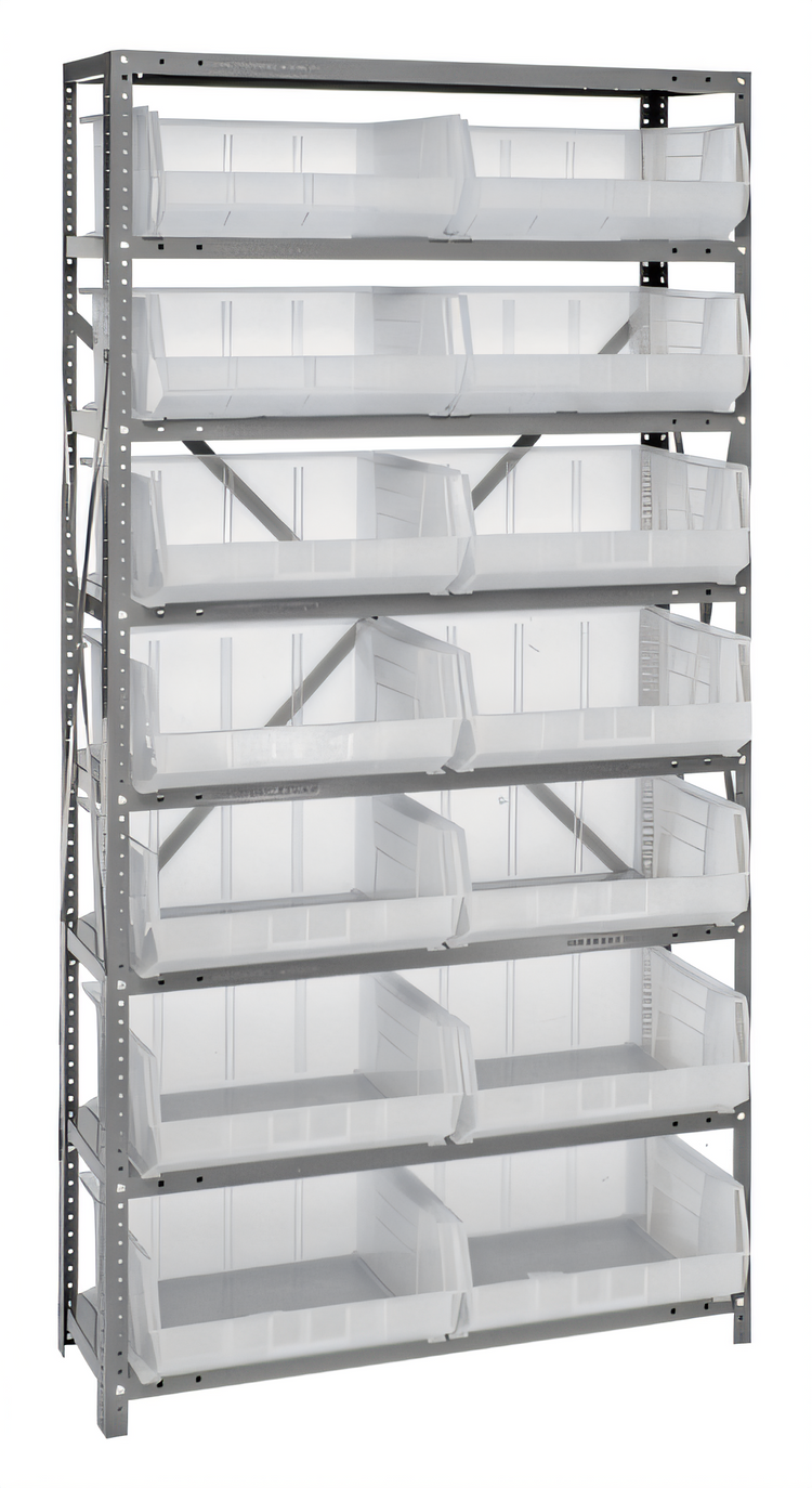 Product image #1 for Quantum Heavy Duty Wire Shelving Unit with 8 Shelves and 14 Clear Bins, 12 x 36 x 75 Inches