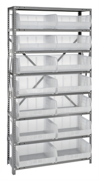 Quantum Heavy Duty Wire Shelving Unit with 8 Shelves and 14 Clear Bins, 12 x 36 x 75 Inches