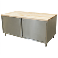 BK Resources 72-Inch x 30-Inch Hard Maple Chef Table with Locking Hinged-Door Stainless Steel Cabinet Base