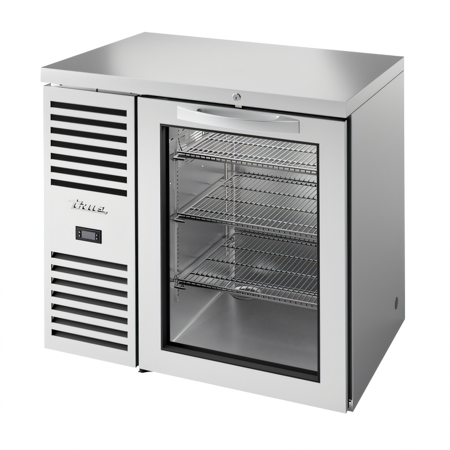 Product image #1 for True 36-Inch One-Section Refrigerated Back Bar Cooler with Side-Mounted Self-Contained Refrigeration and Glass Door