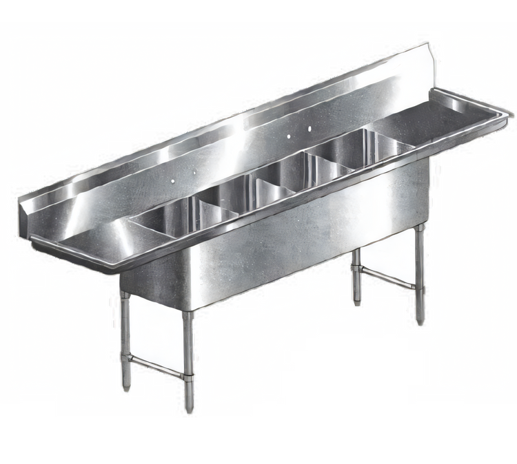 Product image #1 for 100-Inch Four-Compartment Stainless Steel Sink with Dual Drainboards