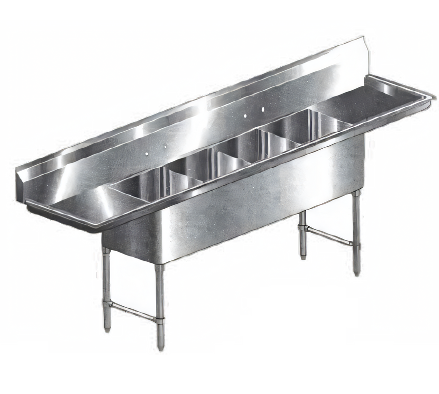 Product image #1 for 100-Inch Four-Compartment Stainless Steel Sink with Dual Drainboards