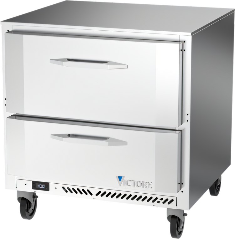 Product image #1 for Victory Refrigeration 32-Inch One-Section Undercounter Freezer with 2 Drawers, Rear-Mounted Self-Contained Refrigeration