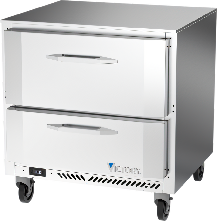 Product image #1 for Victory Refrigeration 32-Inch One-Section Undercounter Freezer with 2 Drawers, Rear-Mounted Self-Contained Refrigeration