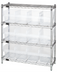 Thumbnail image #1 for Quantum 4-Shelf Wire Shelving Bin Center with 12 Clear Bins, 36W x 12D x 39H, Chrome-Plated