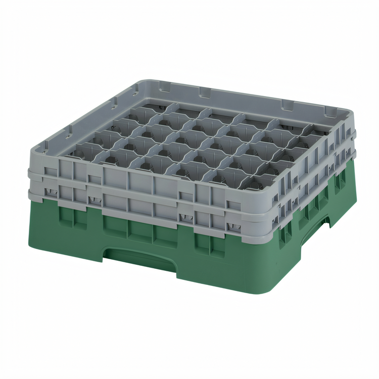 Product image #2 for Cambro Camrack Full Size Low Profile 36-Compartment Glass Rack with 2 Soft Gray Extenders, Sherwood Green