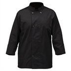 Thumbnail image #1 for Winco Signature Chef UNF-6KM Men's 3/4-Sleeve Tapered-Fit Double-Breasted Chef Jacket, Black, Medium Case of 24