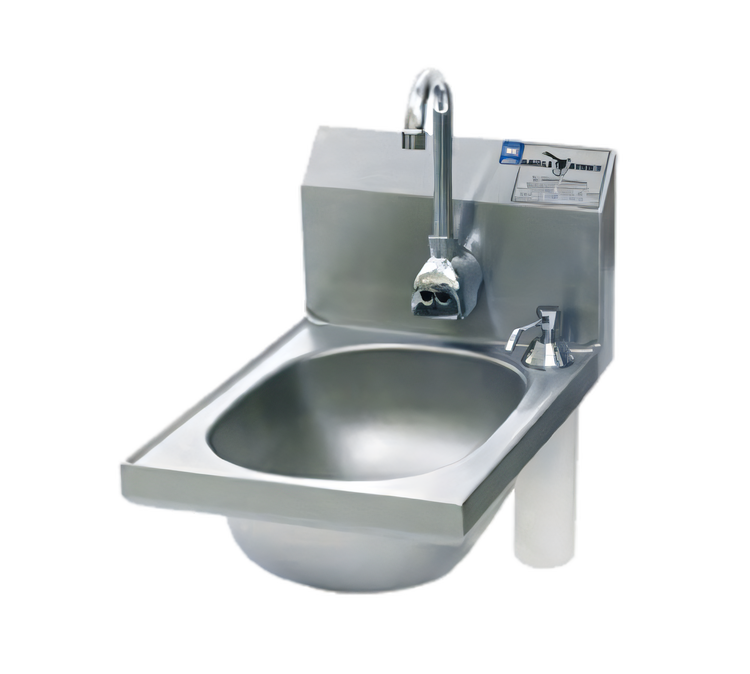 Product image #1 for Eagle Group Wall-Mounted 304 Stainless Steel Hand Sink with Battery-Powered Electronic Faucet, Basket Drain, and Soap Dispenser