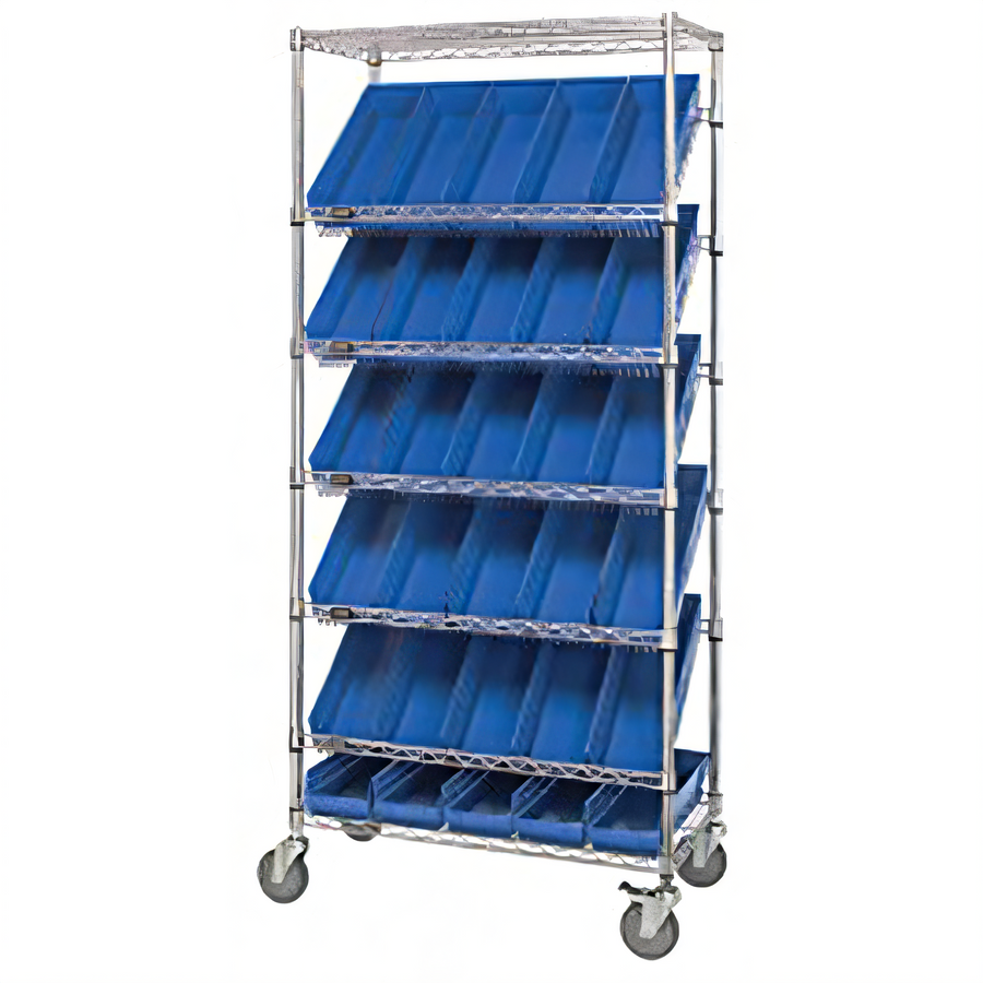 Product image #1 for Quantum Mobile Wire Shelving Bin Storage Unit with 48 Bins, 36 x 18 x 74 Inches, Chrome Finish